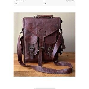 Genuine Leather Mens Large Brown Converter Backpack/Satchel Laptop Briefcase VTG